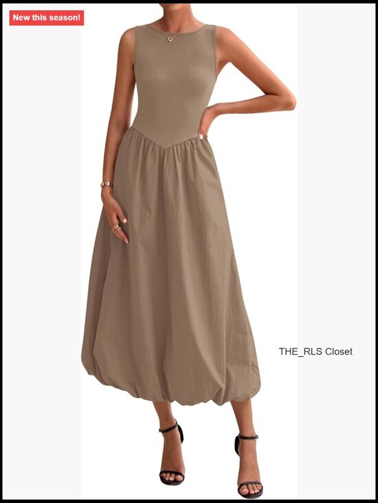 Dresses & Skirts - Sleeveless Patchwork Knit Tank Midi Dress with Pockets